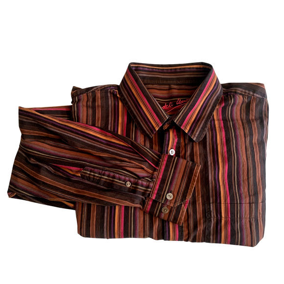 Bugatchi Uomo Men's Size XL Button Down Striped Long Sleeve Embroidered Shirt - Picture 1 of 15